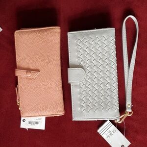 Lot of 2 Ophelia Roe Zip Up Wallets Gray Weave Wristlet Salmon Peach Zip  NWT